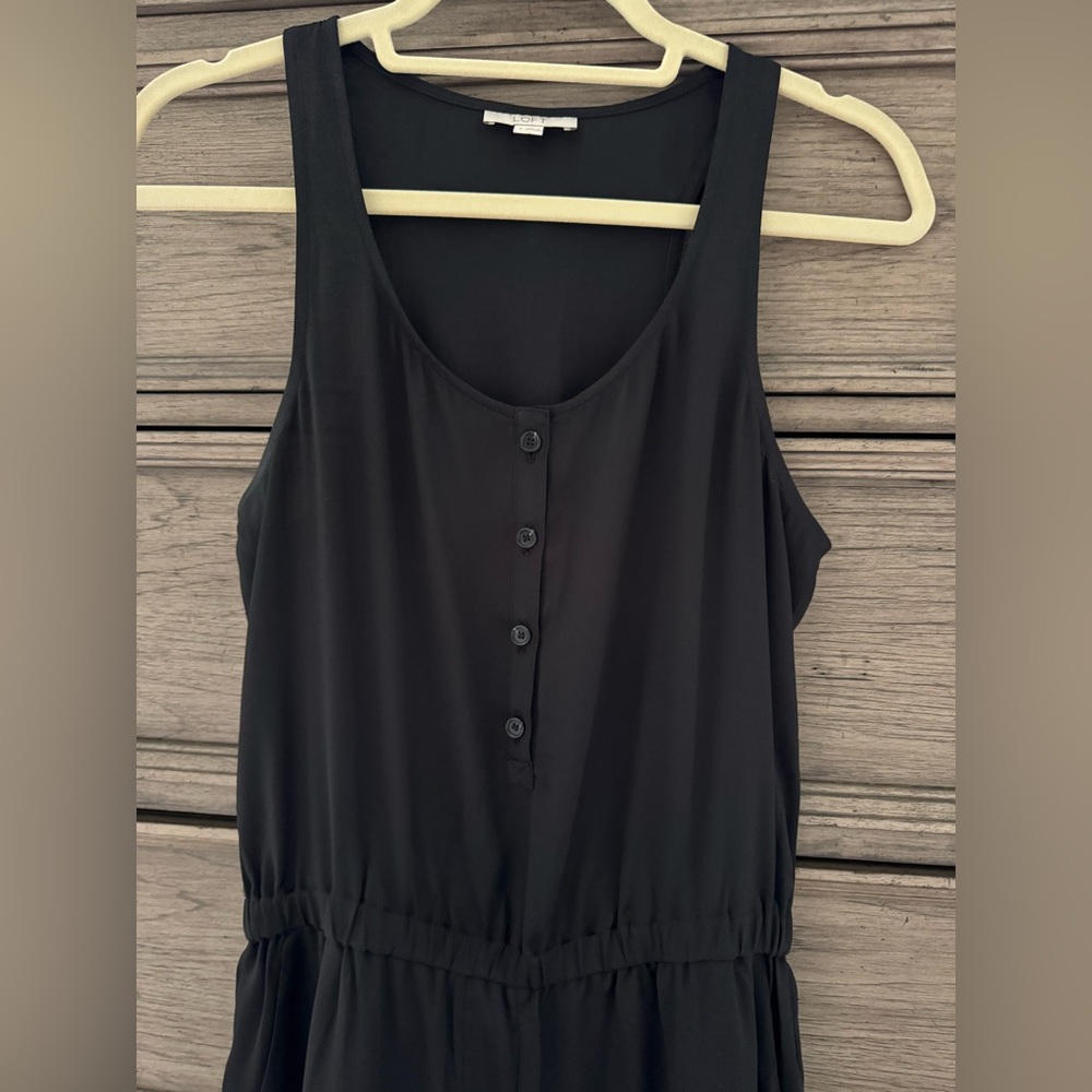Black Jumpsuit Sleeveless Romper EUC Silk Pants One Piece Onesie LOFT - Picture 4 of 11